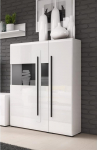 Lomadox Highboard Display Cabinet White High Gloss Modern with Black Inserts W x H x D Approx. 90 x 136 x 39 cm