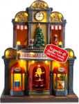 Avilia - Animierter Weihnachtsmann mit LED-Lichtern und Weihnachtsmusik f&uuml;r Festliche Dekorationen und leuchtende Dekorationen, handbemalt und einfach zu bedienen mit USB-Kabel im Lieferumfang