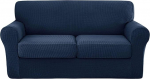 4-teiliger Stretch-Sofabezug f&uuml;r Sofas mit 3 Kissen - Weiche Abdeckung mit separaten Kissenbez&uuml;gen, waschbarer M&ouml;belbezug f&uuml;r Wohnzimmer(Navy Blue,M)