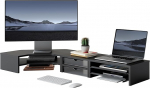 Fenge Desk Monitor Stand, 3 in 1 Dual Monitor Riser koos sahtlitega, eemaldatavad riiulid, L-kujuline vaba kombinatsioon kodukontorile PC s&uuml;learvuti printeri TV jaoks (must)