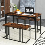 GIANTEX s&ouml;&ouml;gilaud koos pingi ja 2 tooliga, k&ouml;&ouml;gilaud, baarilaud koos toolidega, t&ouml;&ouml;stuslik s&ouml;&ouml;gikomplekt, valmistatud puidust ja metallist, vintage s&ouml;&ouml;gitoa grupi istumiskomplekt, s&ouml;&ouml;gitoa lauakomplekt 4 inimesele