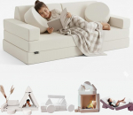 TIPICHOU M&auml;ngusohva lastele - laste diivan, kokkupandav, 2-kohaline, &uuml;mberehitatav diivanvoodiks, m&auml;nguv&auml;ljakuks, tugitooliks, p&otilde;randapadjaks lastele (kreemvalge, 2-kohaline)