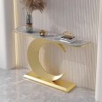 Moderne C-f&ouml;rmige Konsole, zeitgem&auml;&szlig;er Eingangstisch mit Marmorplatte, eleganter Sofatisch f&uuml;r Wohnzimmer, Flur, Foyer, Eingangsbereich(Gold+Gray,47.2"/120cm)