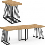 IDMarket - Yuna pikendatav konsoollaud 10 inimesele 235 cm puidust lauaplaat ja must metallist traatjalg