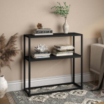 sk&oslash;lm Skadi Narrow Metal Console Table - Narrow Shelf Black - Esiku laud 2 riiulit - Reguleeritavate jalgadega k&uuml;ljelaud - Diivanilaud esikus / elutoas - Metallist riiul 80 x 28 x 80 cm - Konsoolilaud