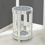 Mirror Side Table with Crystal Inlay, Round Modern Side Table with Standing Shelf, 2-Tier Small Corner Table for Living Room Bedroom