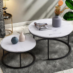 &Uuml;mmargune kohvilaud, komplekt 2, k&uuml;ljelauad, metallist raam, kaasaegne diivanilaud elutuppa (must)