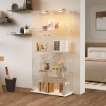 Klaasist vitriinkapp LED-iga Klaasist vitriinkapp 2 uksega ja 4 tasandiga hoiukapp Klaasist kaasaegne klaasist vitriinkapp elutuppa magamistuppa 163 x 79 x 35 cm (2 ust, 4 tasandit).