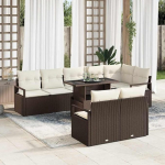 Garten-Sofa-Set 9-Teilig Braun & Creme Poly-Rattan 100 x 55 x 73 cm Modular & Wetterfest Eckbank mit Stauraum Outdoor Couch f&uuml;r Terrasse Balkon und kleine G&auml;rten