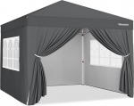 Yaheetech Gazebo 3 x 3 m koos 4 k&uuml;lgseintega Pop-Up kokkupandav Gazebo Veekindel talvekindel k&otilde;rgus reguleeritav koos rullkottiga Terasraam UV-kaitsega 50+ tumehall