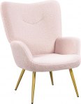 Yaheetech Wingback Chair Modern Boucl&eacute; kangast tugitool polsterdatud tool Maksimaalne koormus 136 kg roosa