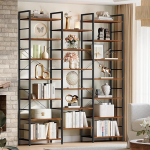 Hzuaneri BC17101B raamaturiiulid, seisvad riiulid 20 riiuliga, 7 tasandit, reguleeritav vahekaugus, 24 x 152 x 217 cm, kandev&otilde;ime 400 kg, elutuba, kontor, vintage pruun/must v&auml;rvus