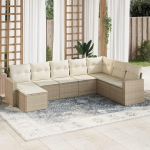 8-TLG. Garten-Sofagarnitur mit Kissen Schwarz Poly Rattan, Outdoor Sitzgruppe mit Stauraum, Gartenm&ouml;bel Set mit abnehmbaren Kissen als Garten Sofa Set