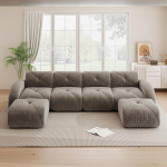 U-f&ouml;rmiges Modulsofa, Rahmenloses Sofa, 4-Sitzer-Kombinationssofa-Set, Inklusive 2 Hockern, geeignet f&uuml;r das Wohnzimmer, Bequemer Stoff, rutschfestes Design, braun, Keine Montage erforderlich