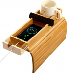 CNQLIS 2-in-1 Bambus-Couch-Getr&auml;nkehalter & Sofa-Armlehnentablett - abnehmbares, rutschfestes, faltbares Sofa-Arm-Tablett f&uuml;r Getr&auml;nke, Handy, Fernbedienung, Snacks