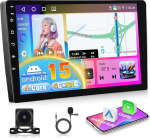 [4G + 64G] 2 DIN autoraadio koos Apple CarPlay Android autoraadioga, 9-tolline autoraadio suure HD puuteekraaniga, GPS Bluetooth WLAN EQ FM/RDS Dual USB + AHD tagurduskaamera ja mikrofoniga