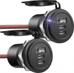 Alumiinium USB C pistikupesa 12 V Eluauto 68 W paigalduspesa 12 Volt, 2 x USB-C ja USB-A paadi, haagissuvila, haagissuvila, haagissuvila, veoauto jaoks (2 tk)