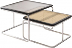 Couchtisch-Set, stapelbare quadratische Tische f&uuml;r Wohnzimmer, Rattan-Weberei mit Metallrahmen und Glasplatte, Retro-Stil, platzsparendes Design