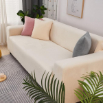 Stretch Velvet diivanikate, pehme libisemiskindel diivanikate, luksuslik paks m&ouml;&ouml;bli kaitsja elastsete lintidega lemmikloomadele lastele, masinpesu, beež, 3-kohaline, 190-230 cm