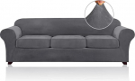 PrinceDeco diivanikatted, eriti suured diivanikatted 3 padjaga diivanitele kuni 108-tollise laiusega, pehme m&ouml;&ouml;bli katted koos 3 individuaalse suure padjakattega (XL, Hall, 4i pakett)