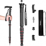 Monopod Camera Manbily 168 cm Hiking Poles Aluminium Travel Monopod Portable Compact Lightweight with Walking Stick Handle Carry Bag Load Capacity of 7 kg for DSLR Camera Video Camera (A-555L) Red
