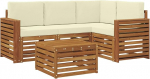 Outdoor-Sofa-Set aus Akazienholz, modulares Gartenm&ouml;bel Set mit Kissen in Natur und Creme, Lounge-Garnitur f&uuml;r Terrasse und Garten, 5-teilig inkl. Tisch