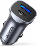 UGREEN USB C autolaadija, PD 18 W autolaadija, Dual USB A ja C autolaadija, alumiiniumist sigaretis&uuml;&uuml;taja laadimisadapter, toetab iPhone SE 11 Pro Max, iPad Pro, Huawei P30, Samsung Galaxy S20 jne.