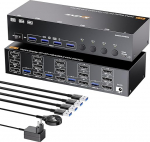 8K@60Hz KVM l&uuml;liti 4 PC 3 monitori, HDMI + 2Displayport KVM l&uuml;litid kolmekordne monitor 4 PC-le, mis jagavad 3 monitori ja 4 USB 3.0 porti Koos juhtmega kaugjuhtimispuldi, toiteallika ja 4 USB-ga.
