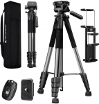 K&F CONCEPT kaamerastatiiv S255A3+BV01, kerge statiiv koos kotiga, 190 cm mobiiltelefonistatiiv, statiiv Canon Nikon Sony kaamerale/DSLR, statiiv nutitelefonile, reisistatiiv koos mobiiltelefoni tahvelarvuti hoidjaga (must)