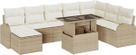 Rantry 9-teiliges Garten Sofa Set mit Kissen Beige Poly Rattan Gartenlounge Model3348697