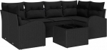 7-teiliges Garten Sofa Set mit Kissen Schwarz Poly Rattan Gartenlounge Model3345943