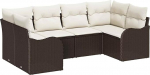 Rantry 6-teiliges Garten Sofa Set mit Kissen Braun Poly Rattan, 2-Sitzer Garten Sofa mit Kissen Braun Poly Rattan Gartenlounge Model3345838