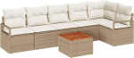 7-teiliges Garten Sofa Set mit Kissen Beige Poly Rattan Akazie, 2-Sitzer Garten Sofa mit Kissen Beige Poly Rattan Gartenlounge Model3347715