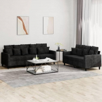 Juroupi 2-TLG. Sofagarnitur mit Kissen Diivan Wohnzimmer Sitzgruppe Wohnzimmer Sofa Set Sofas F&uuml;R Wohnzimmer Schwarz Samt - 3201725