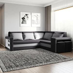 Malabo L-nurga diivan magamisfunktsiooniga ja voodikastiga, L-kujuline, 220 x 202 cm, diivan 2 joodikuga, riiul k&uuml;lgpaneelis ja panipaik (Basic, grafiithall)