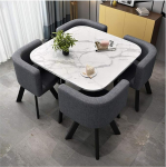 Modern Marble Coffee Table Set with 4 Chairs for Living Room, Balcony, Office, Conference Room, Beauty Salon and Cinema
