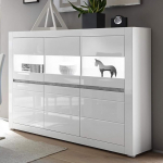 Lomadox vitriinkapp Highboard valge k&otilde;rgl&auml;ikega LED-ga Laius: 164 cm