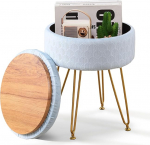 CPINTLTR Footrest, Footstool, Round Velvet Ottoman with Storage Space, Soft Makeup Chair with Memory Foam Seat, Small Side Table, Hallway, Step Stool, 4 Gold Metal Legs with Adjustable Feet