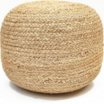 Chardin home - Natural Braided Ottoman Stool - Cozy and Bohemian Burlap / Hemp Handmade Casual Seat for Home Office Bedroom 18 x 18 x 14 inches (Golden Brown)