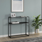 [en.casa] Kuhmo konsoollaud klaasist lauaplaadiga, riiuliga k&uuml;ljelaud, koridorilaud, kitsas seisev riiul, hoiulaud, koridorim&ouml;&ouml;bel, t&ouml;&ouml;stuslik disain, 80 x 80 x 30 cm, koridorile,