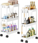 Shrivee 2 x 3-tasandiline ratastega hoiuk&auml;ru, ruumi s&auml;&auml;stev mobiilne kitsas vannitoak&auml;ru, minimalistlik universaalne k&auml;ru vannituppa ja k&ouml;&ouml;ki, valge