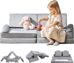 VEVOR Play Diivan Laste Sooda Modulaarne (10 t&uuml;kki) &Uuml;mberehitatav laste diivan DIY m&auml;ngusohvale magamistoa elutuppa Laste tool, valmistatud 28D k&auml;snast ja l&uuml;hikesest kuhjast, Hall laste m&auml;ngusohva
