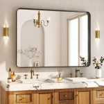 Koonmi s&uuml;gav raamiga seinapeegel, 122 x 75 cm, luksuslik k&otilde;rgekvaliteediline ristk&uuml;likukujuline vannitoa peegel, viilutatud nurgaraamiga peegel horisontaalselt v&otilde;i vertikaalselt riputatud, must