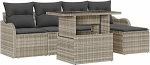 6-teilige Garten-Sofa-Set mit Kissen Hellgrau Poly Rattan, 2-Sitzer Garten-Sofa mit Kissen Hellgrau Poly Rattan Gartenlounge Model3348448
