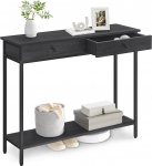 VASAGLE LNT015B07 Konsoollaud, esiku laud, k&uuml;ljelaud, diivanilaud 2 sahtliga, terasraamiga, esiku, elutuba, t&ouml;&ouml;stusdisain, antratsiithall/toonmust