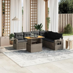 Set Schlafsofa, 7-teiliges Gartensofa-Set mit grauen Kissen aus Polyrattan, Set Schlafsofa, Wohnzimmer, Sofa, Garten, modernes Sofaset f&uuml;r den Au&szlig;enbereich, M&ouml;bel w1