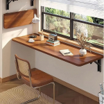 Puidust ujuv klapplaud seinale paigaldatud ruumi s&auml;&auml;stev laud magamistuppa pruun ujuv riiul 120x30cm - t&auml;iuslik lahendus koju ja kontorisse