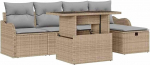 Rantry 6-teiliges Garten Sofa Set mit Kissen Beige Poly Rattan Gartenlounge Model3359707