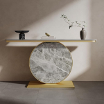 Generisch Konsolentisch f&uuml;r den Eingangsbereich, moderner Beistelltisch, Foyertisch, moderner Langer Sofatisch f&uuml;r Wohnzimmer, Flur, Foyer (Gold+Grau, 150 cm/59 Zoll)