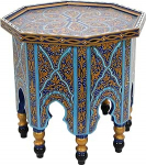 Casa Moro Oriental Side Table Sila Blue Gold Kunstlikult k&auml;sitsi maalitud Boho kohvilaud Maroko kohvilaud Kaheksakandiline diivanilaud HM1022